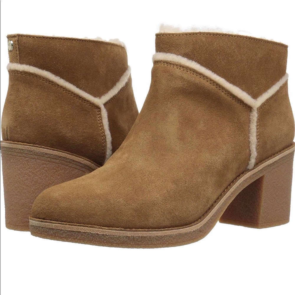 NWT UGG Suede Bootie w/ sheepskin shaft lining